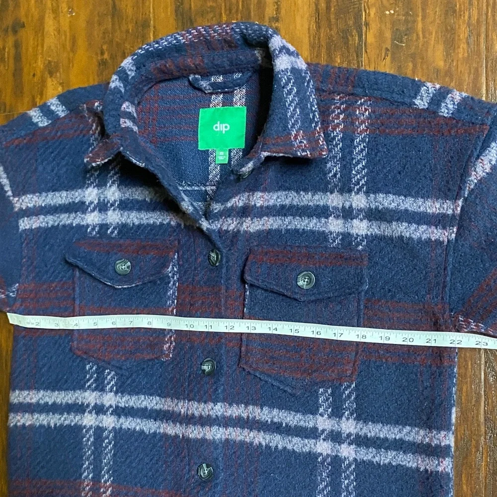 DIP Plaid Blue and Burgundy Long Oversized Coat Size XS - Picture 6 of 9